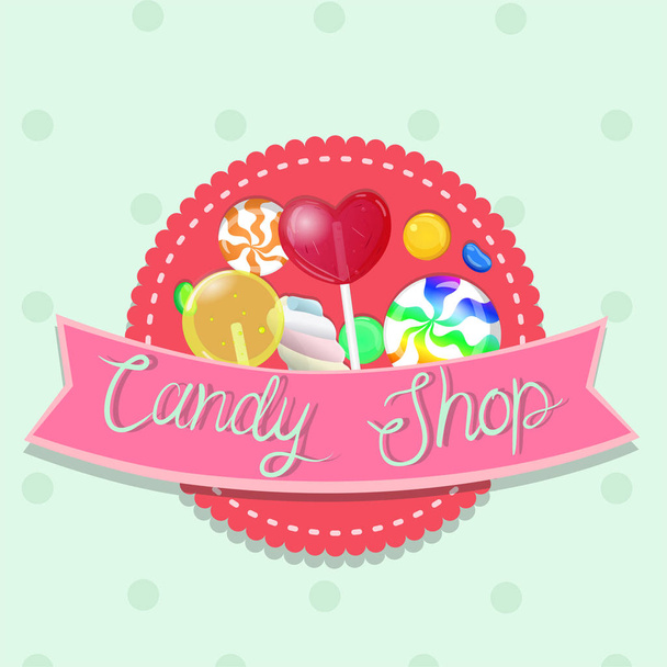 Candy shop emblem. Multicolor emblem. Vector graphics. - Vektor, kép