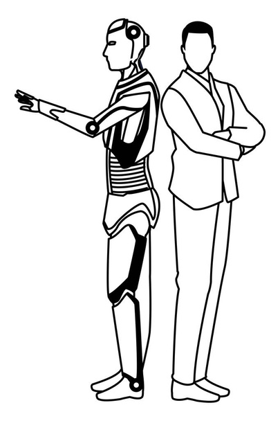 robot humanoïde et homme d'affaires noir et blanc
 - Vecteur, image