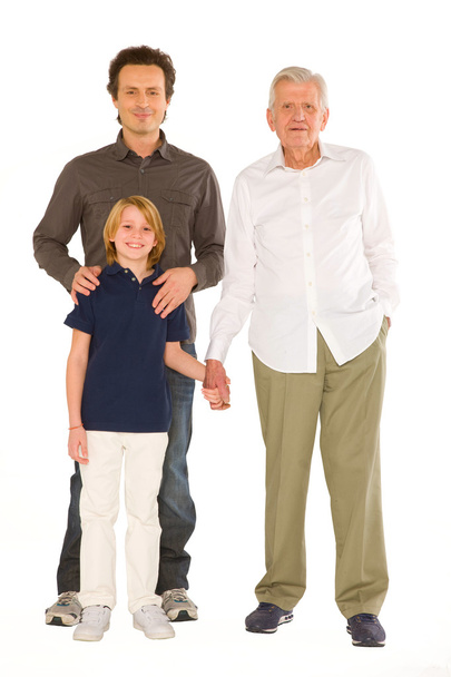 father gandfather with son nephew standing on white background - Foto, afbeelding
