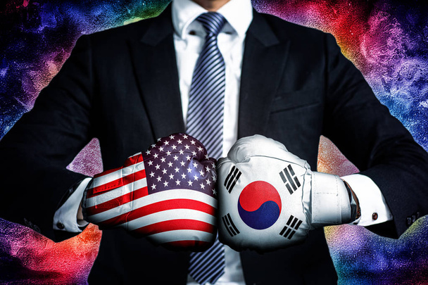  επιχειρηματική έννοια του εμπορικού πολέμου μεταξύ των ΗΠΑ και της Κορέας - Φωτογραφία, εικόνα