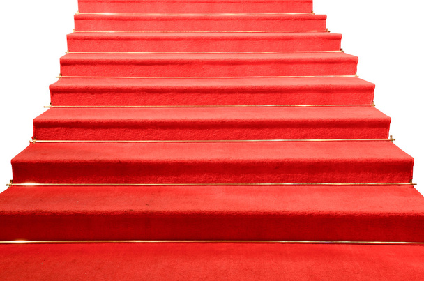 Escadas cobertas com tapete vermelho isolado
 - Foto, Imagem