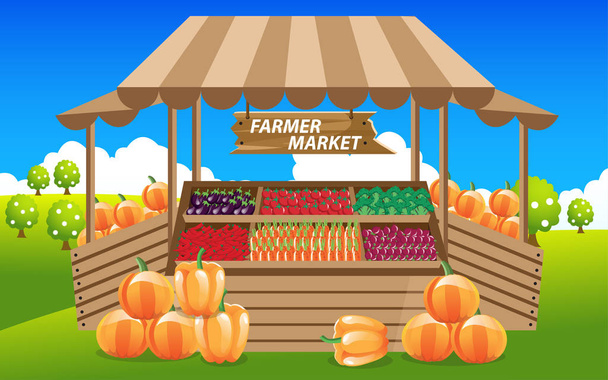  fresh fruits in the farmer market - Vector, Image