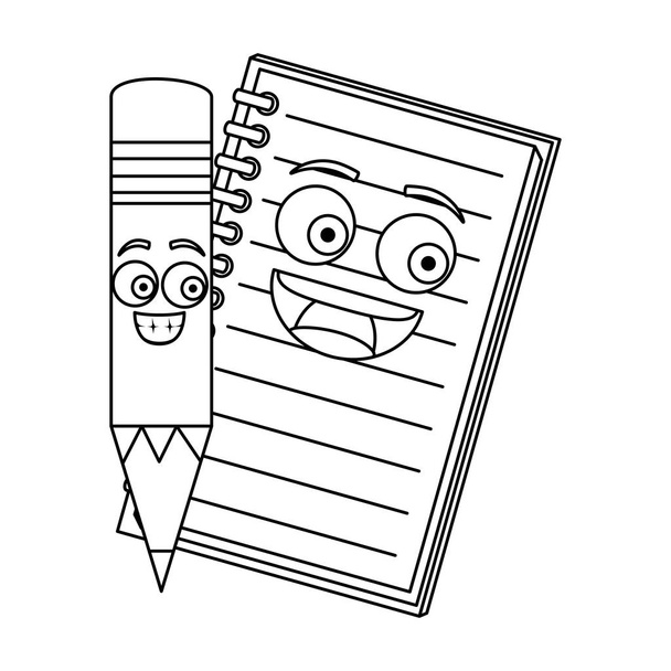 lápis escola e caderno kawaii personagens
 - Vetor, Imagem