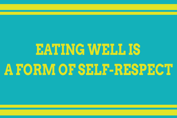 Word writing text Eating Well Is A Form Of Self Respect. Business concept for a quote of promoting healthy lifestyle Seamless horizontal lines background drawing lines. Up and down stripes. - Photo, Image