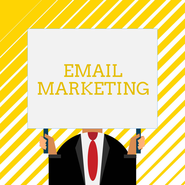 Handwriting text writing Email Marketing. Concept meaning Sending a commercial message to a group of showing using mail Old fashioned way to pick people at airport hold big board with two hands. - Photo, Image