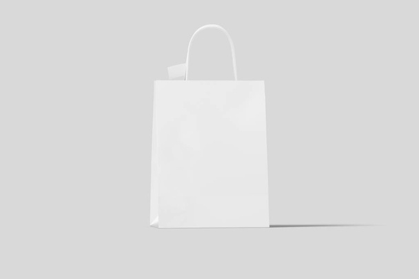 weiße Papiertasche Attrappe isoliert auf hellgrauem Hintergrund. Realistisches photo.3d rendering.shopping bag. - Foto, Bild