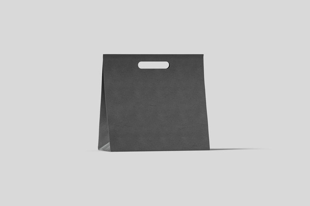 Black Paper Bag Mock up isolated on light gray background.Realistic photo.3D rendering - Photo, Image
