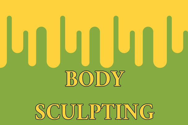 Tekstiä kirjoitetaan Body Sculpting. Liiketoiminta käsite toiminnan lisäämiseksi kehon s on näkyvissä lihaskuntoa Paint tippuu tausta Tyylikäs akryyli neste kerroksellinen maalaus käsite
. - Valokuva, kuva
