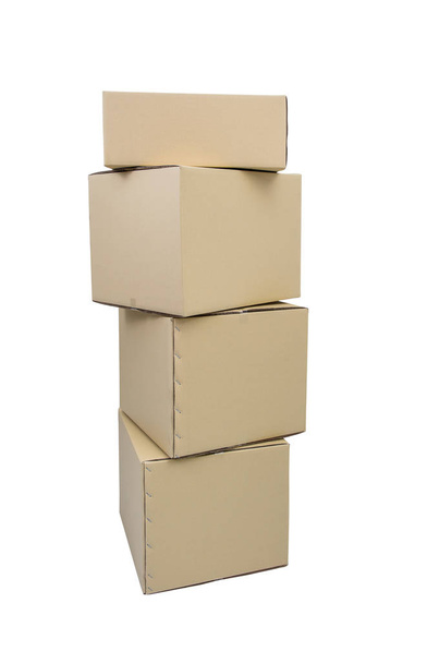 Cardboard Boxes in different sizes stacked boxes isolated on whi - 写真・画像