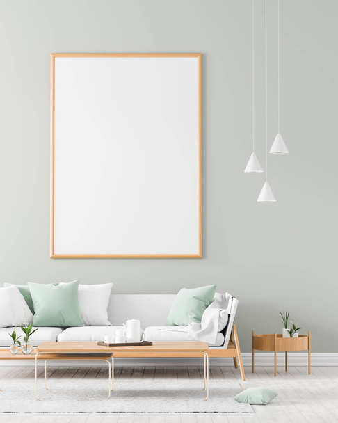 Обложка постера в скандинавском стиле интерьера с диваном. M
 - Фото, изображение