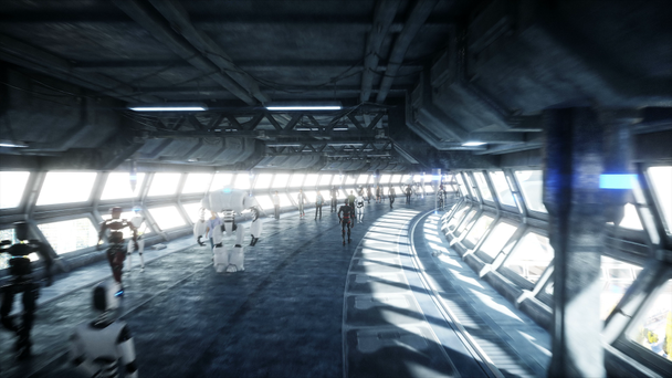 人とロボットサイエンス・フィ・トンネル。未来的なトラフィック。未来の概念。リアルな4Kアニメーション. - 映像、動画