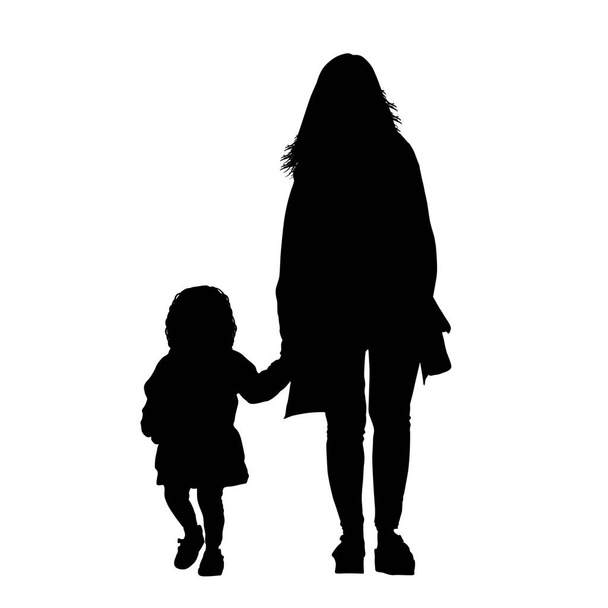 Mother with daughter silhouettes - Vector, Image