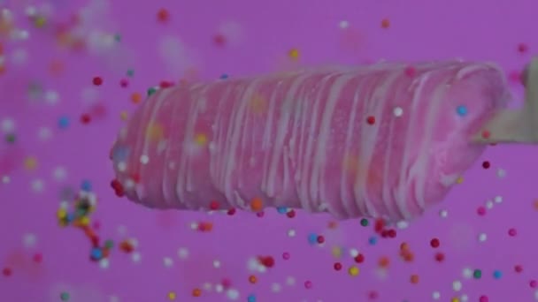 Sprinkles explosion to ice cream slow motion - Footage, Video
