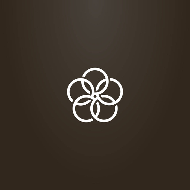 sinal branco em um fundo preto. vetor linha arte sinal geométrico de flor de cinco círculos entrelaçados
 - Vetor, Imagem