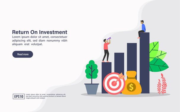 投資収益率のベクトルイラストの概念。バナー、チラシ、プロモーション、マーケティング資料、オンライン広告、ビジネスプレゼンテーションのための現代のイラストコンセプト - ベクター画像