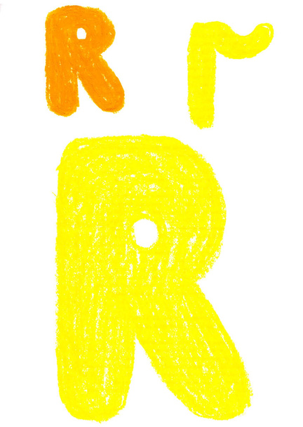 Мальована вручну олія та жовта пастельна ілюстрація літери "R". Дитячий мультфільм простий округлий стиль. Ізольовані на білому тлі. Може використовуватися для ілюстрацій дитячих книг, флаєрів, брухту
 - Фото, зображення