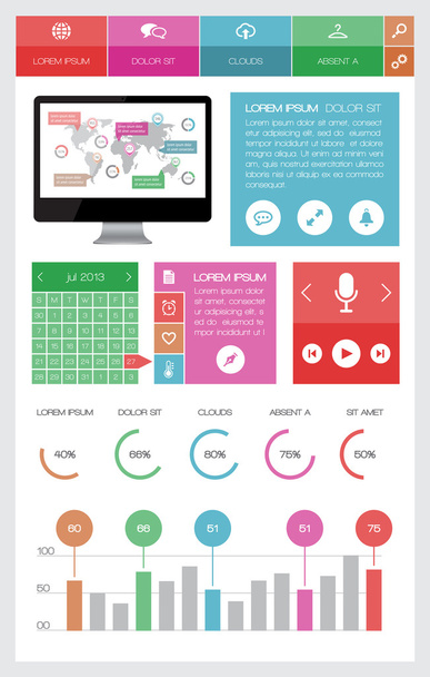 UI, infografiky a webové prvky včetně plochý design - Vektor, obrázek