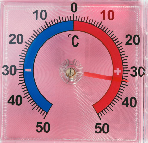 Outdoor Window Wall Thermometer on pink background - Fotoğraf, Görsel