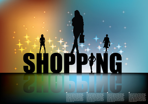 teken met vrouwen silhouetten winkelen - Vector, afbeelding