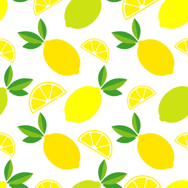 Seamless pattern with decorative lemons. Cute cartoon. Summer garden. Vector illustration. Can be used for wallpaper, textile, invitation card, wrapping, web page background. - Вектор, зображення
