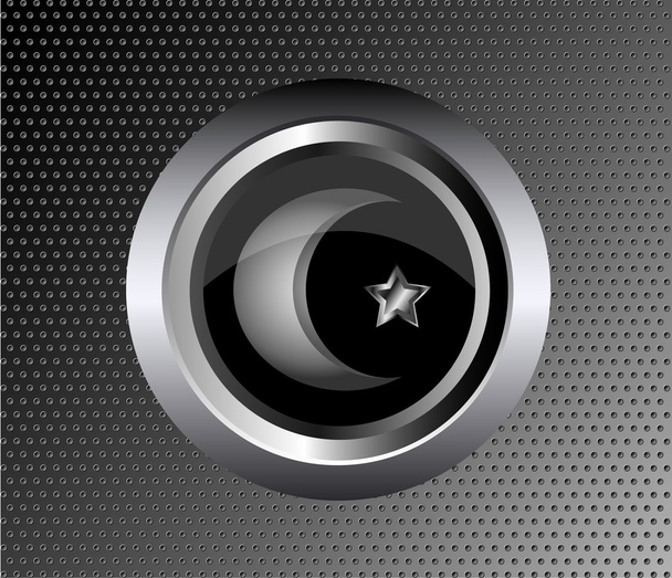 Мусульманская звезда и полумесяц на металлической кнопке на фоне черного металла
 - Вектор,изображение