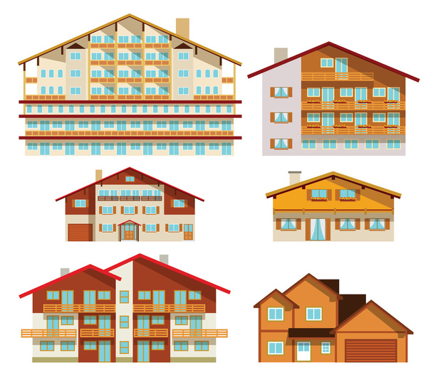Hoteles y casas alpinas
 - Vector, imagen