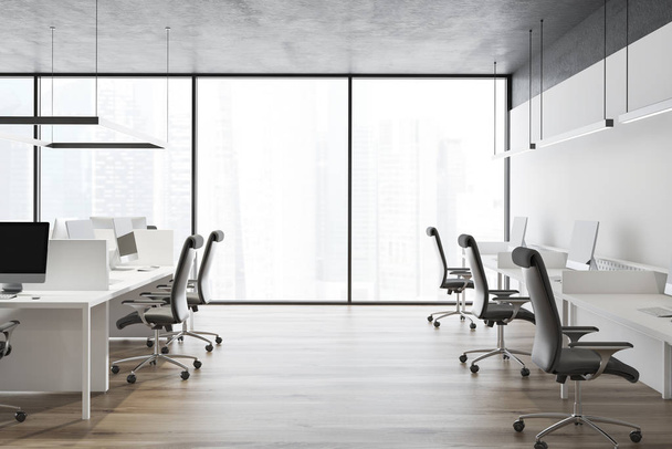 Gray ceiling panoramic open space office - 写真・画像