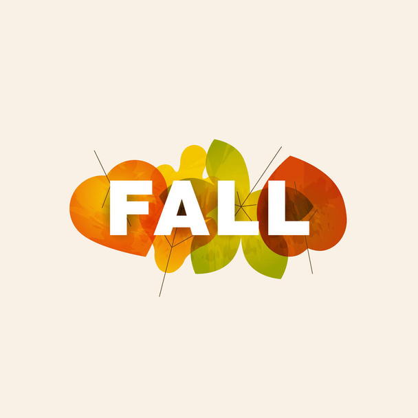 Fall lettering illustration made from colorful leaves isolated on light background. Easy to use for print and web promotion. - Vector, afbeelding