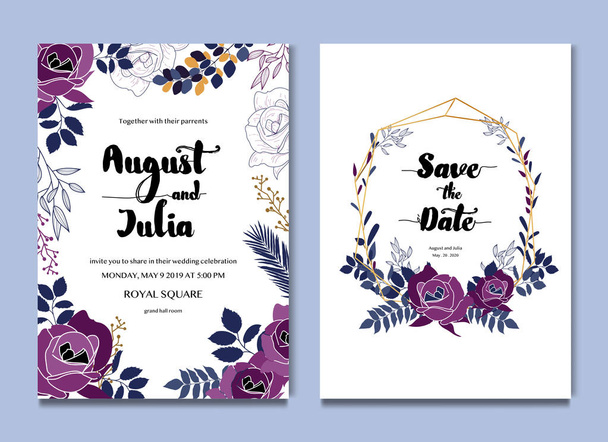 Purple White Floral Celebration Wedding Card Invitation - Vector, Image