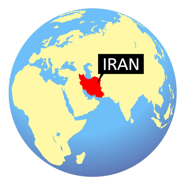 Carte du monde avec l'Iran mis en évidence. République islamique d'Iran. L'Iran a marqué rouge et d'autres pays jaunes. La Terre mondiale avec la localisation de l'Iran
.  - Photo, image
