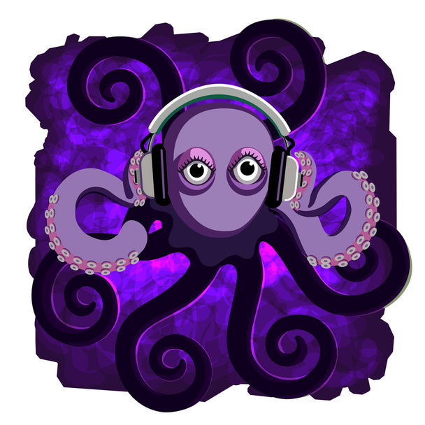 octopus wearing a pair of headphones - Vettoriali, immagini