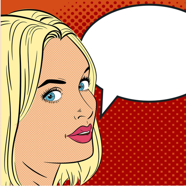 A beautiful young girl says something. Woman in the pop art comics style. - Vector, afbeelding