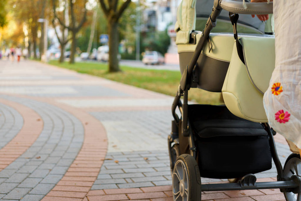 Mutter mit Kinderwagen auf Spaziergang - Foto, Bild