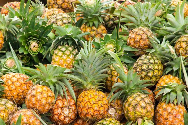 Πολλοί σωρούς ανανά για πώληση και ανανά είναι ένα άλλο είδος φρούτων για την υγεία - Φωτογραφία, εικόνα
