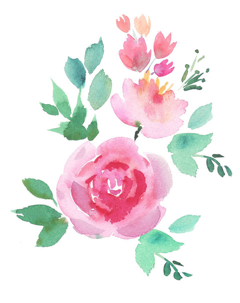 Watercolor rose flowers - Foto, Imagen