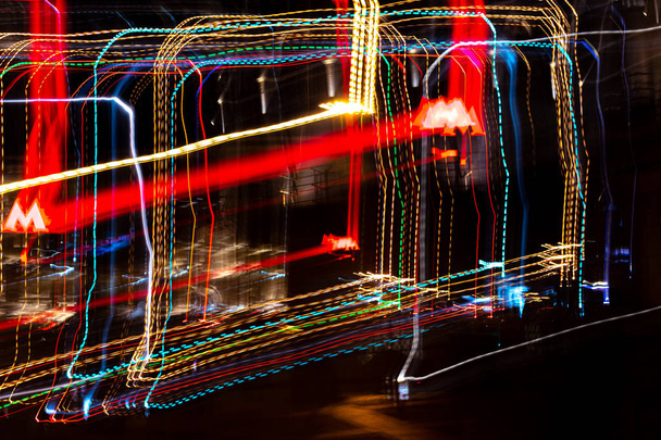 Nacht Stadtbeleuchtung Hintergrund, Langzeitbelichtung. Abstrakter Hintergrund. - Foto, Bild