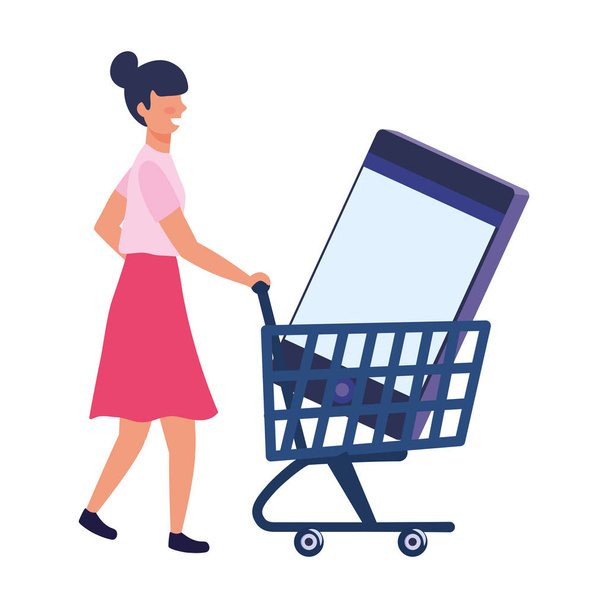 Zakupy kobiet online - Wektor, obraz
