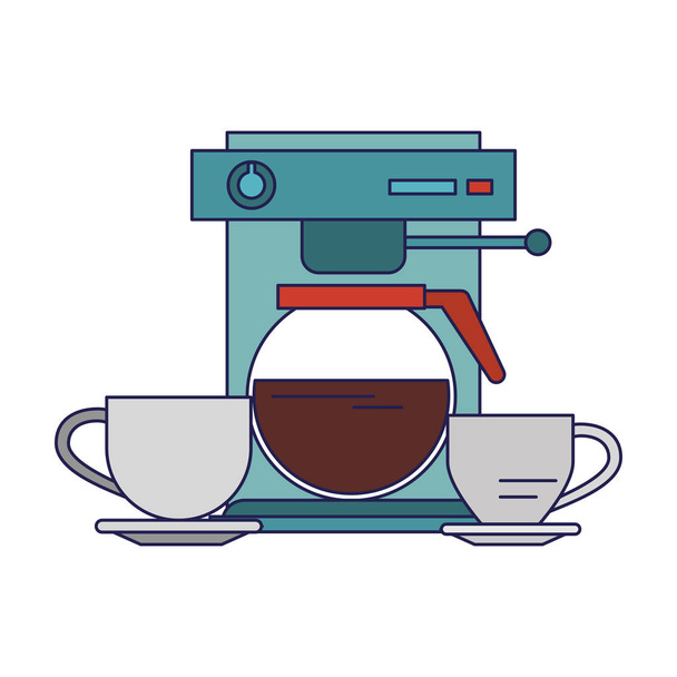 Espresso machine with coffee pot with cups blue lines - Vector, Image