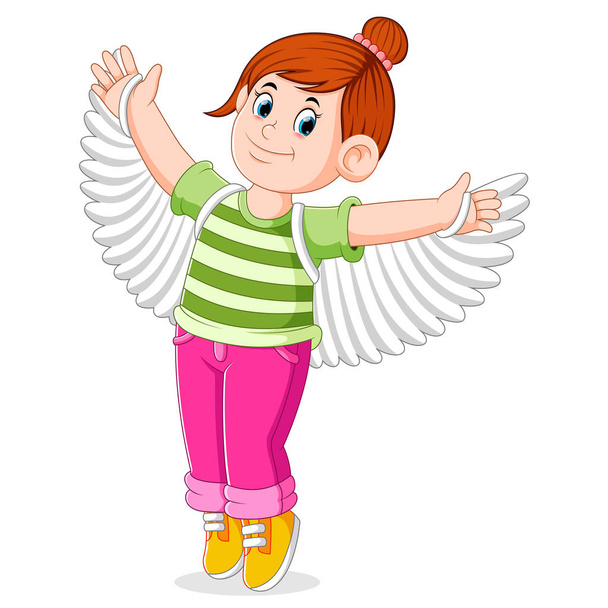 the girl is trying the fake wings for prepare the dance - Vector, imagen