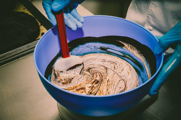 Mixing chocolate and cream. Cream Cake - Photo, Image