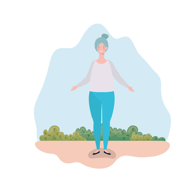 young woman standing with landscape background - Vector, Image