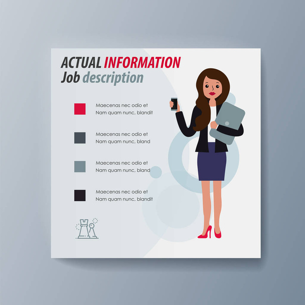 Zakelijke presentatie brochure zakenvrouw reclame goederen en-diensten - Vector, afbeelding