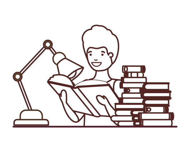 silueta studentského chlapce s knihou čtení v rukou - Vektor, obrázek