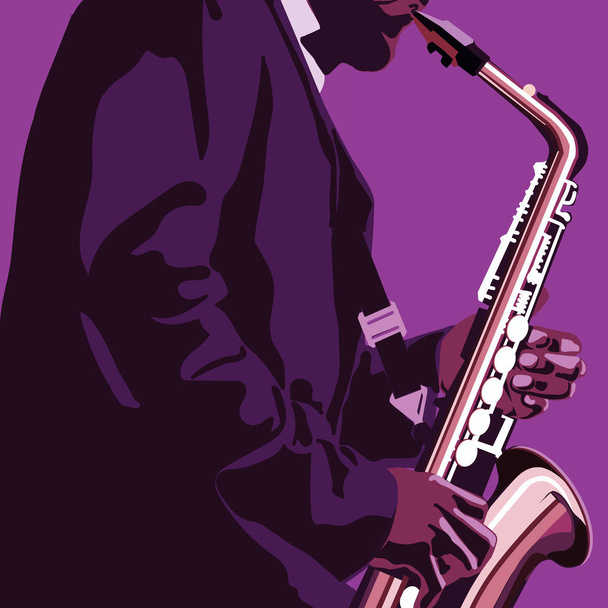 abstract music illustration with saxophone player - Vetor, Imagem