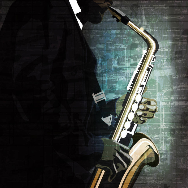 abstract music illustration with saxophone player - Vector, afbeelding
