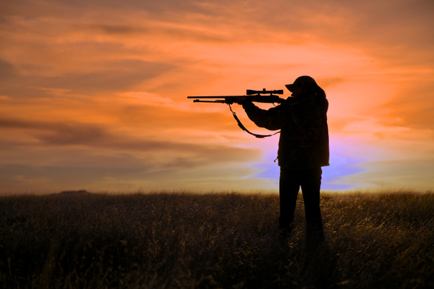 Rifle Hunter at Sunset - Photo, Image