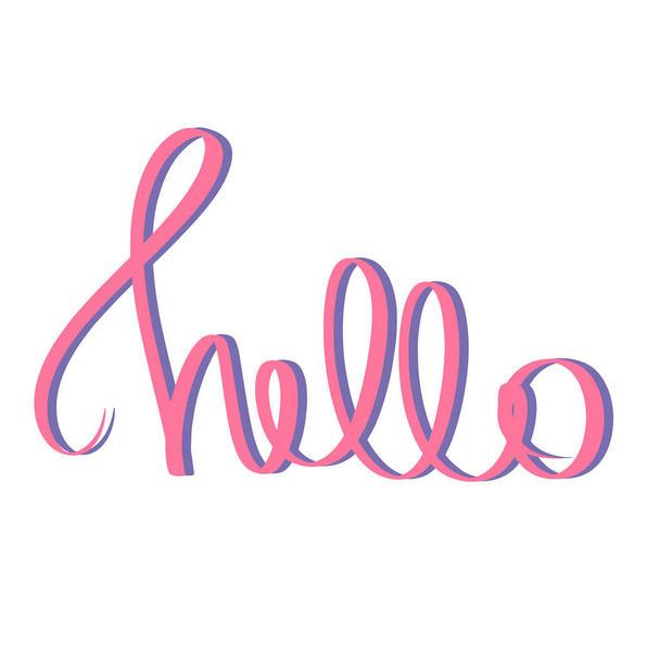 Pink Violet Hello handwritten phrase. Vector cute illustration text graphic design element on white background. Trendy calligraphy poster kid stickers, print t shirt, banner invitation card business - Vector, Image