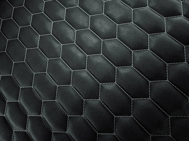 Leather stitched hexagon or honecomb black shiny texture  - Foto, Imagem