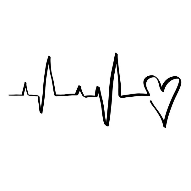 Schematický vektor černého srdce ilustrace stylu mono čáry. Romantická minimalismus kaligrafie láska tlukot srdce. Ikona kreslené ruky valentinky den, svatba. Symbol koncepce lékařství pro přání - Vektor, obrázek