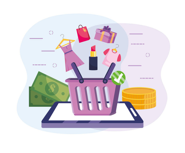 tablet technology with online shopping basket - Vector, Image